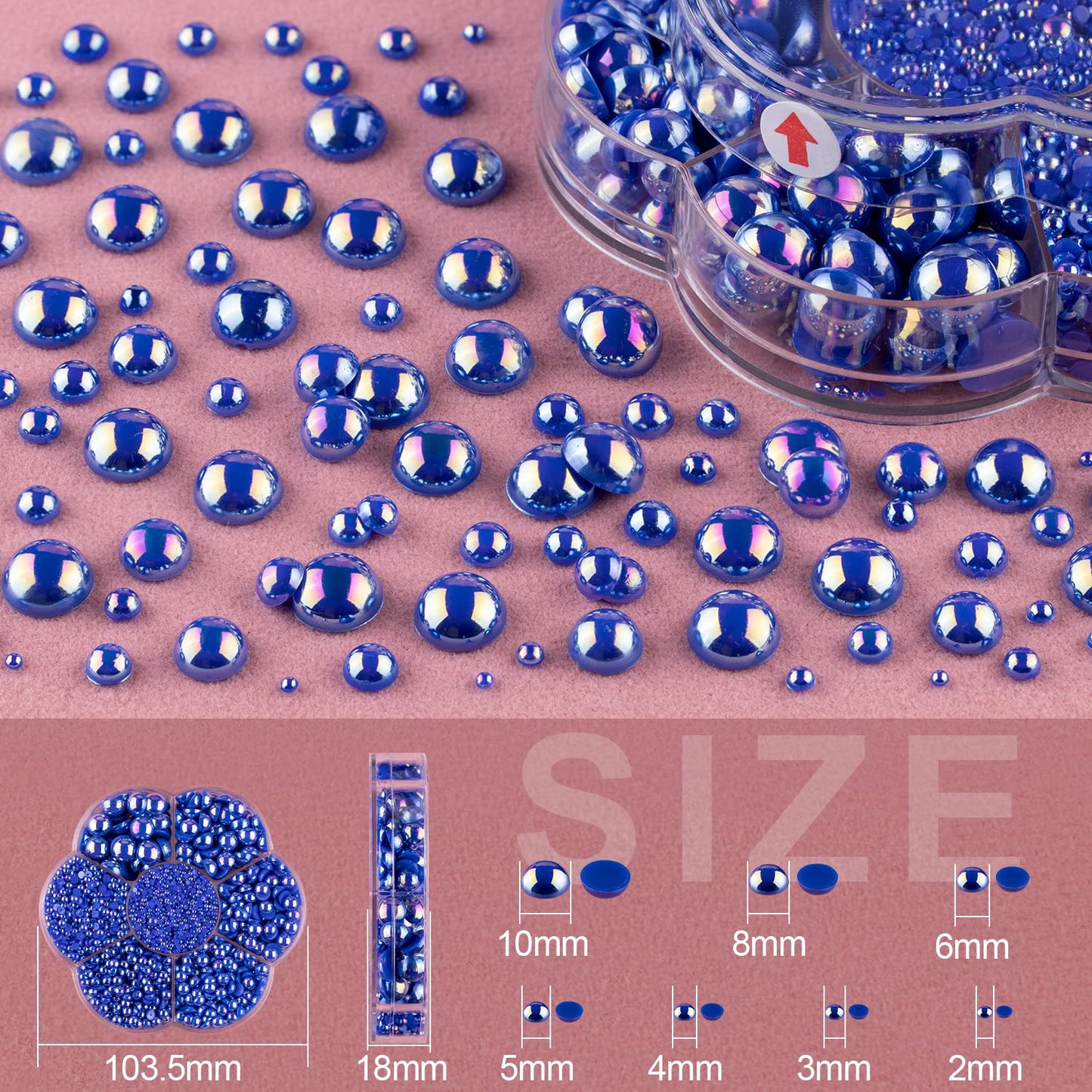 Nail Art Flat Back Half Round Pearl Kits 18, 1 Box of 6000 Pcs Flat-Back Ryoal Blue AB Pearl with Tweezer and Picker Pencil for Home DIY Nails Body