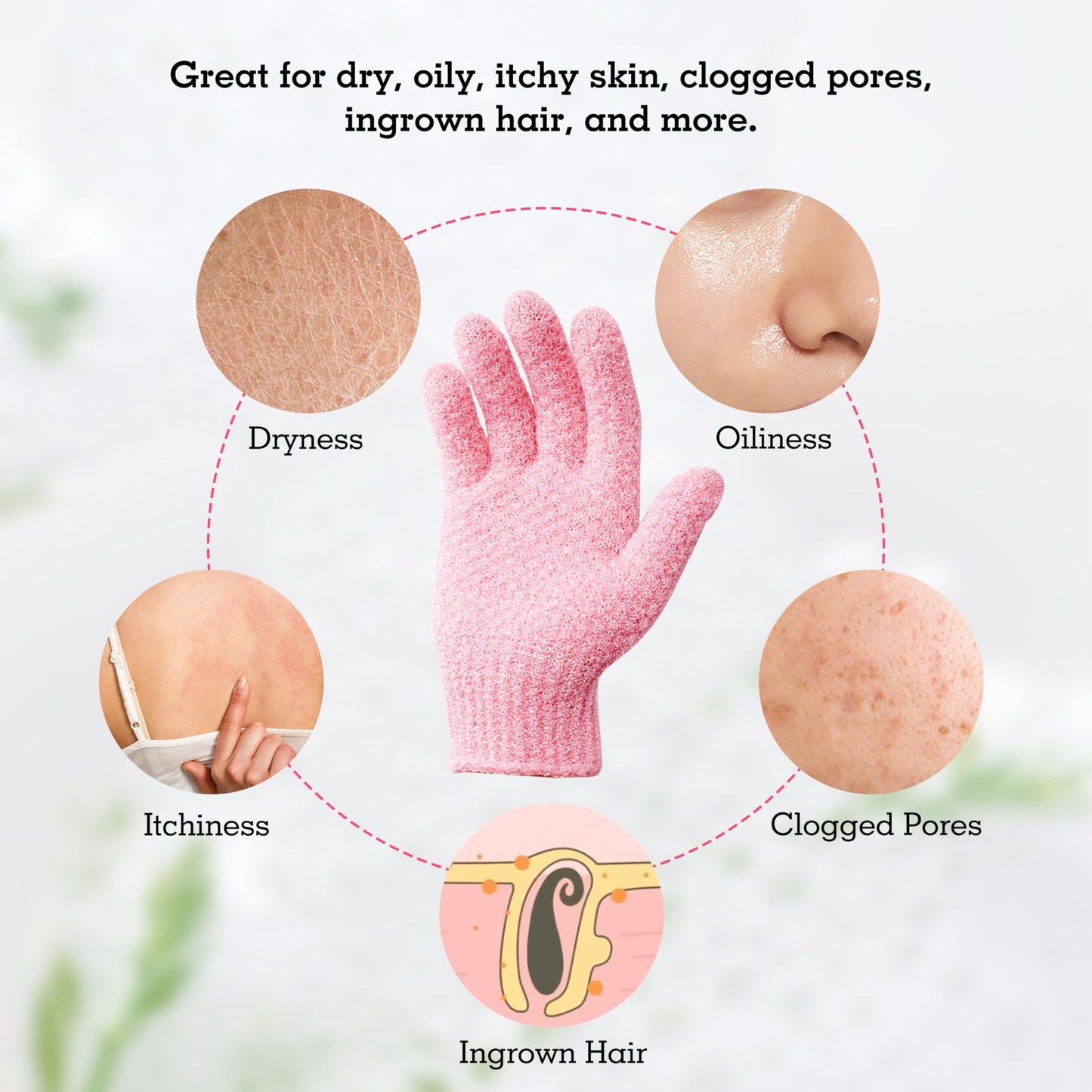 Evridwear Exfoliating Glove Shower Gloves Exfoliate Dead Skin for Dry Sensitive Skin No Irritation with Hanging Loop (Pink Moderate Exfoliation)