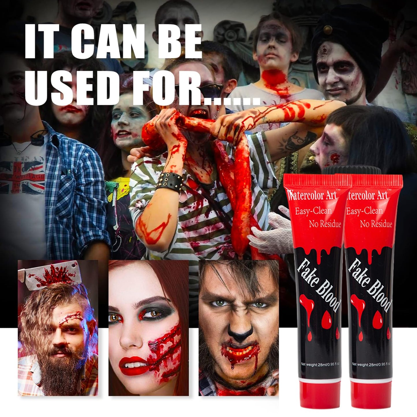 Funny Halloween Artificial Fake Blood, Cosplay Prop, Halloween Simulation Plasma for Home, can be applied to your face, arms, or body to create