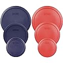 Pyrex Round Storage Cover, Replacement Lids for Glass Bowl, 2 (6/7) Cup Red/Blue Lids, 2 (4) Cup Red/Blue Lids, 2 (2) Cup Red/Blue Lids, 6 Lids Total