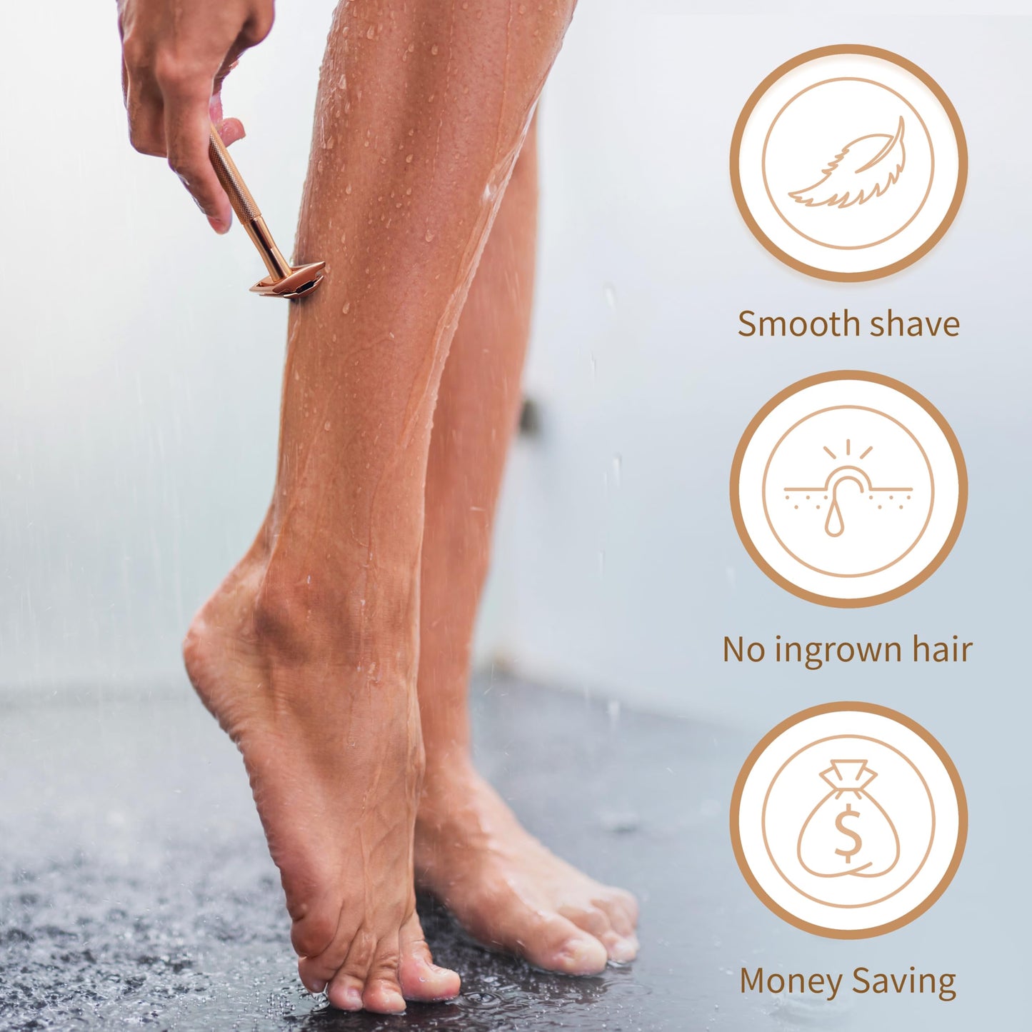 Bambaw Safety Razor for Women with 5 Double Edge Blades, Double Edge Razor, Single Blade Razors for Women and Men, Reusable & Plastic Free - Rose Gold Beauty and Personal Care Bambaw