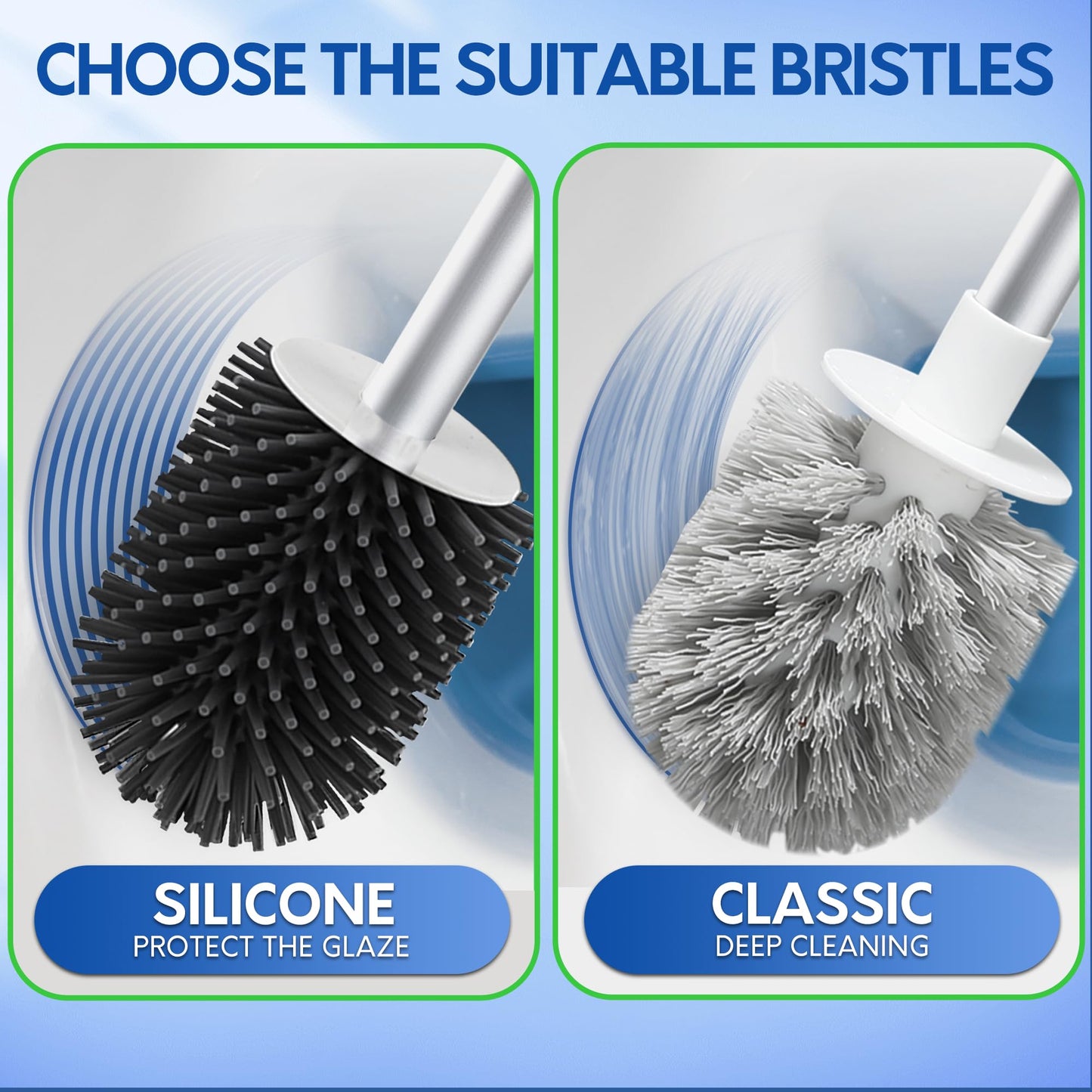 BOOMJOY Silicone Toilet Brush and Holder Set, Bathroom Cleaning Kit with Tweezers & Aluminum Handle – White