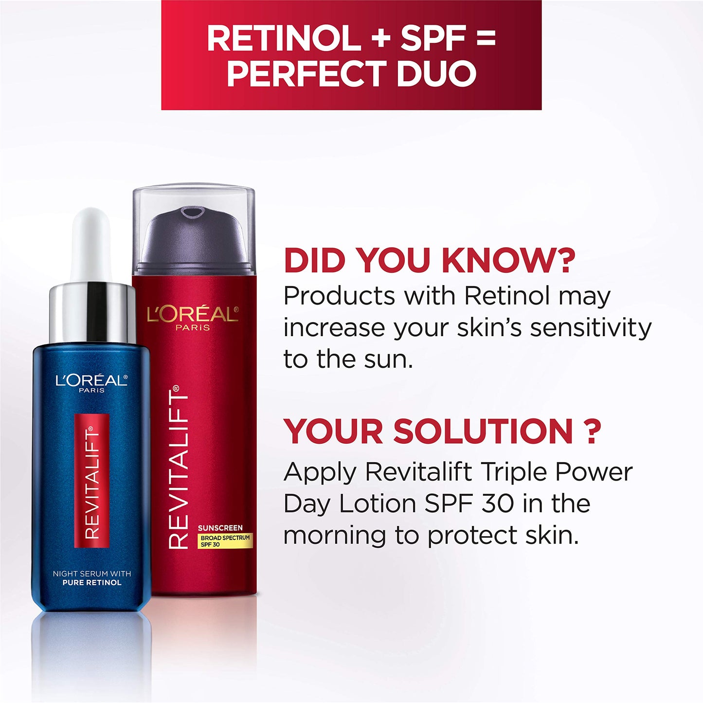 L'Oreal Paris Revitalift Triple Power Anti-Aging Broad Spectrum SPF 30 Sunscreen, Pro Retinol, Hyaluronic Acid & Vitamin C Lotion, Reduces Wrinkles