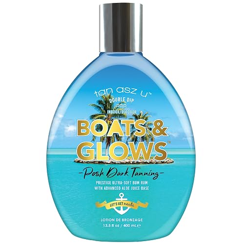 Tan Asz U Boats & Glows Tanning Lotion, Posh Dark Indoor/Outdoor Double Dip Bronzer with Aloe Juice Base, Peptides, Ceramides & Hyaluronic Acid, 13.5