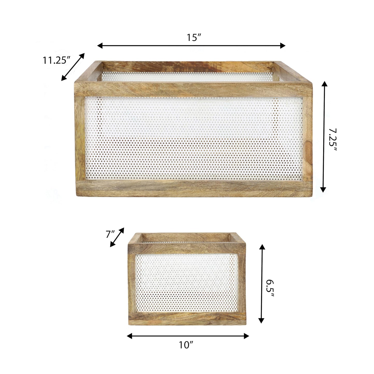 happimess BSK3005A-3SET Fallon Modern Minimalist Wooden Metal Nesting Storage Baskets for Shelves, Cabinets, Pantry, Countertop, Mesh Open Bin Basket…