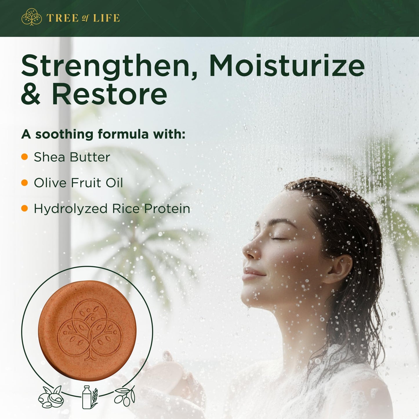 Tree of Life Rice Water Shampoo Bar - Sulfate Free Rice Protein Hair Care That Strengthens, Repairs, and Delivers Frizz Control with Silky Shine (2