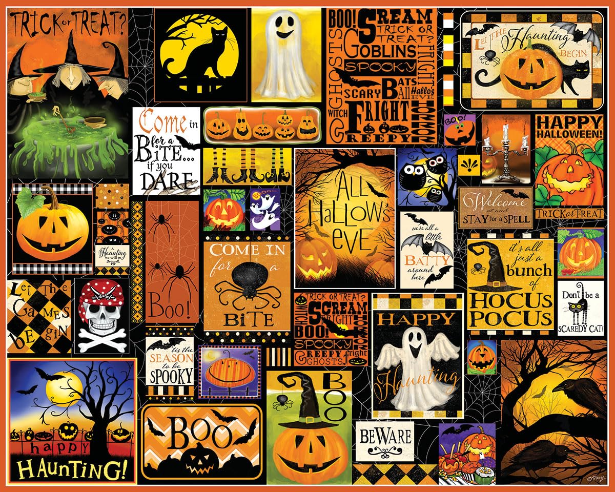 White Mountain Happy Haunting Halloween Puzzles 1000 Pieces Collage Jigsaw Puzzle for Fall and Autumn