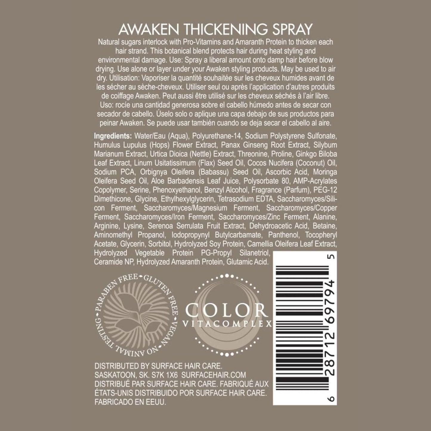 SURFACE Hair - Awaken Thickening Spray, Pre-Style Conditioning and Protection, 4 Fl. Oz.