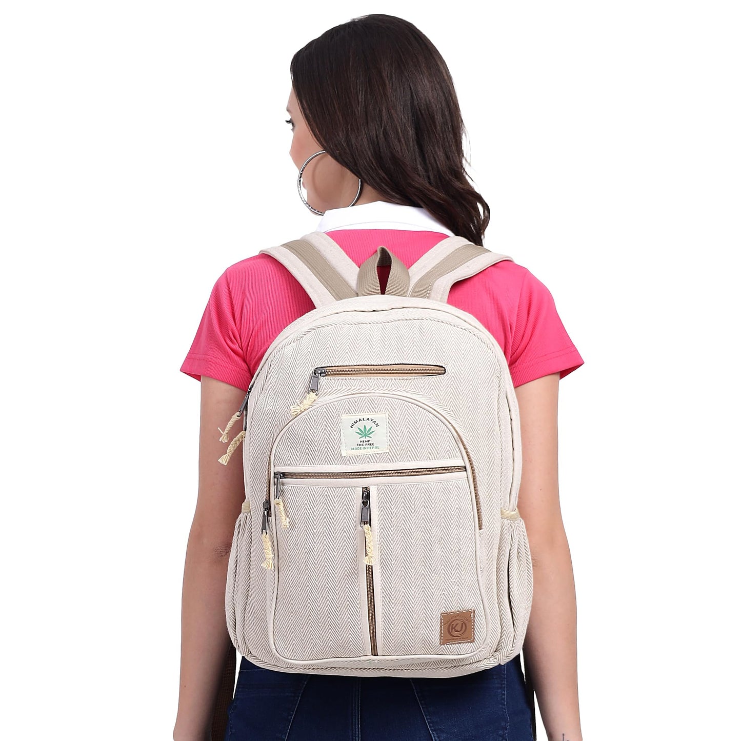 KayJayStyles Natural Handmade Large Multi Pocket Hemp Nepal Backpack