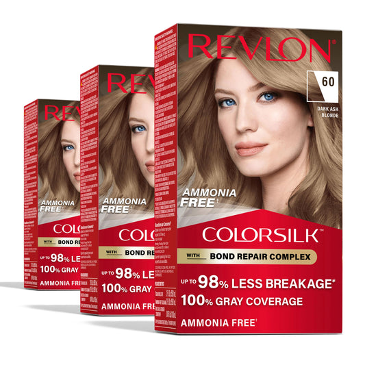 Revlon ColorSilk with Bond Repair Complex, Blonde Permanent Hair Color, 100% Gray Coverage, Ammonia Free Hair Dye, Vegan Keratin, 60 Dark Ash Blonde