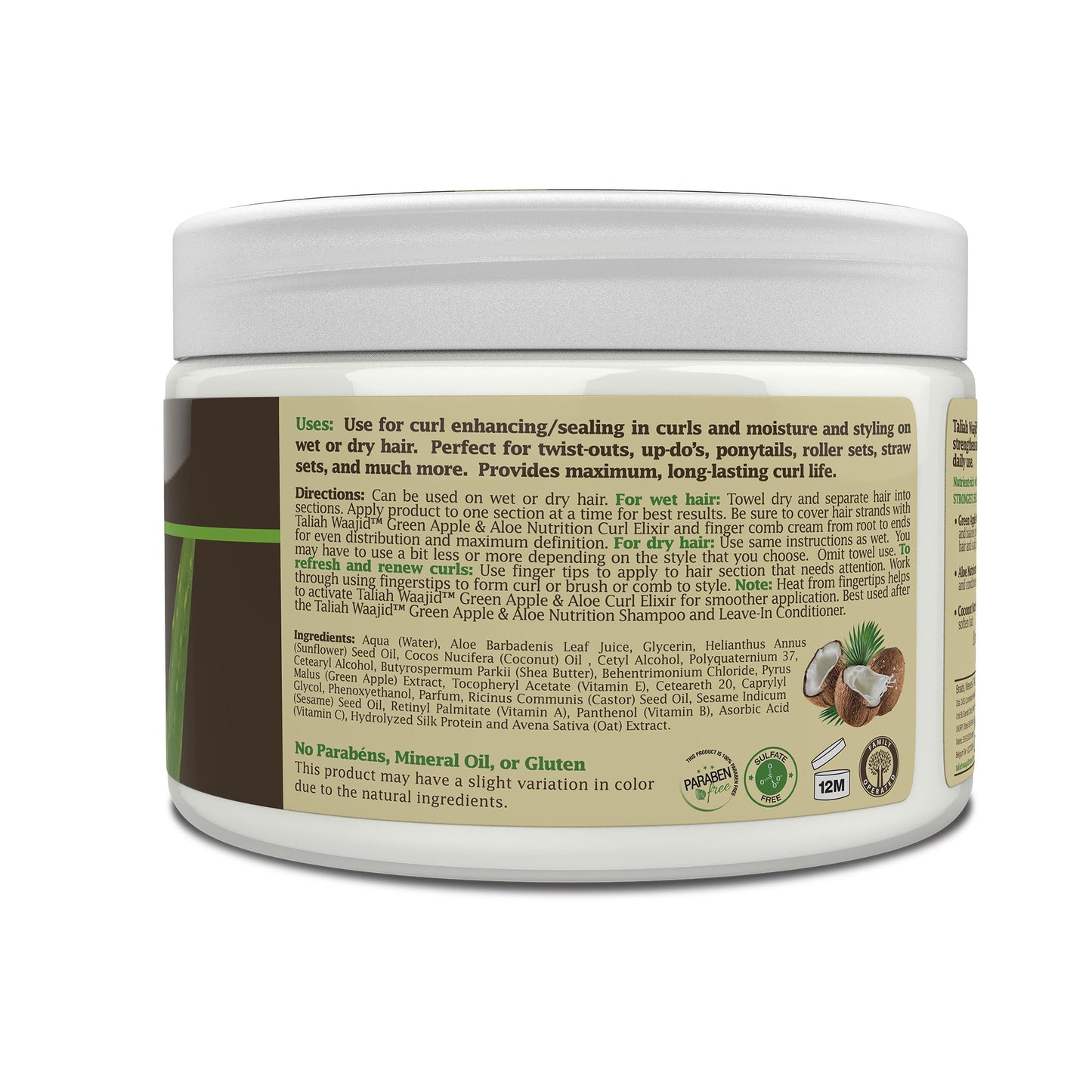 Taliah Waajid Green Apple & Aloe Nutrition Curl Elixir 12oz - Curl Defining Leave-In Conditioner for Natural Hair, Moisturizes, Strengthens, Reduces
