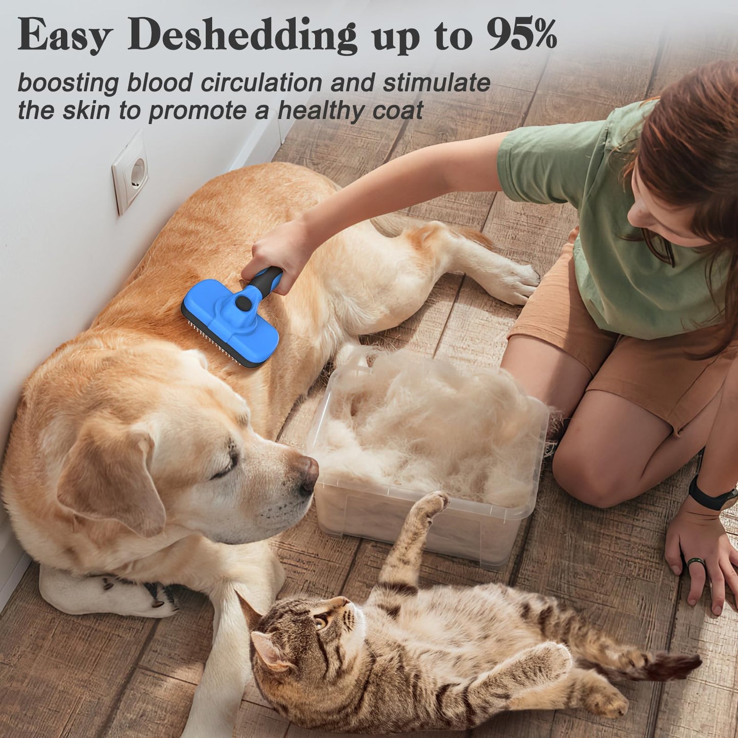 Swihauk Self-Cleaning Slicker Brush – Deshedding Grooming Tool for Dogs & Cats, Skin-Friendly, Blue, Pet Supplies Included