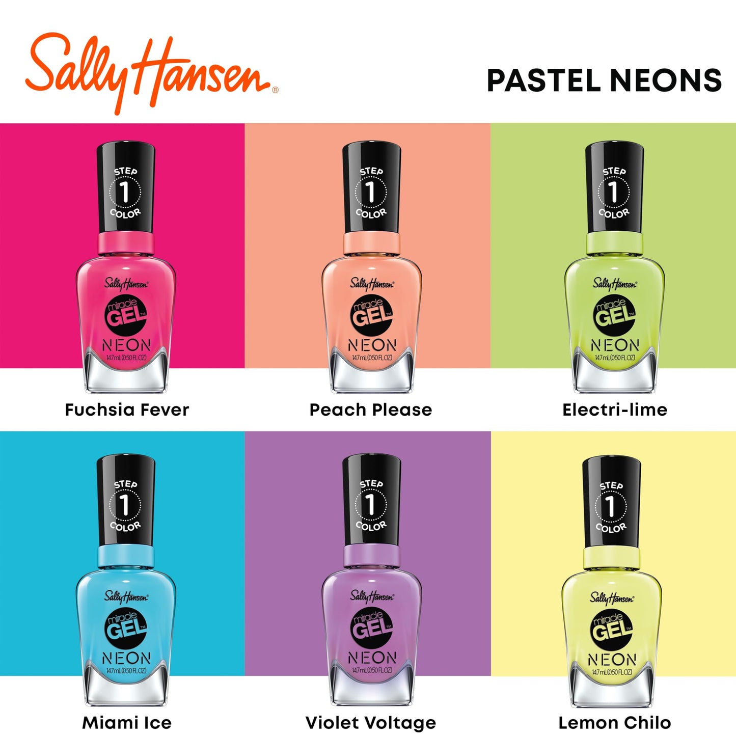 Sally Hansen Miracle Gel Salon Quality Nail Polish | Gel-Like Formula, Two-Step System, No UV Light Needed, Long Lasting | Opaque, Neon | 50 Fuchsia Beauty and Personal Care Sally Hansen