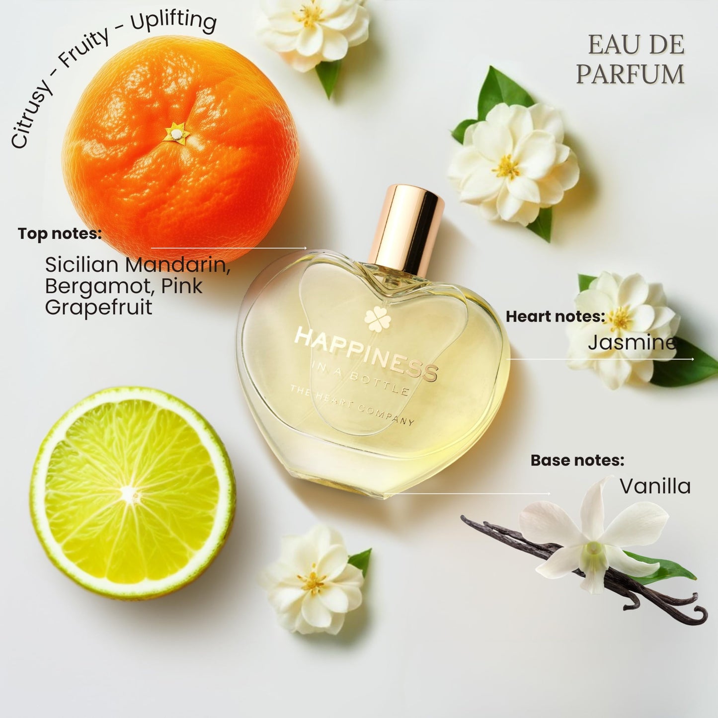 THE HEART COMPANY | Happiness in a bottle | Citrus Perfume for women | Vegan Women's Eau de Parfum | Clean Bergamot Fragrance with Essential Oils 75ml