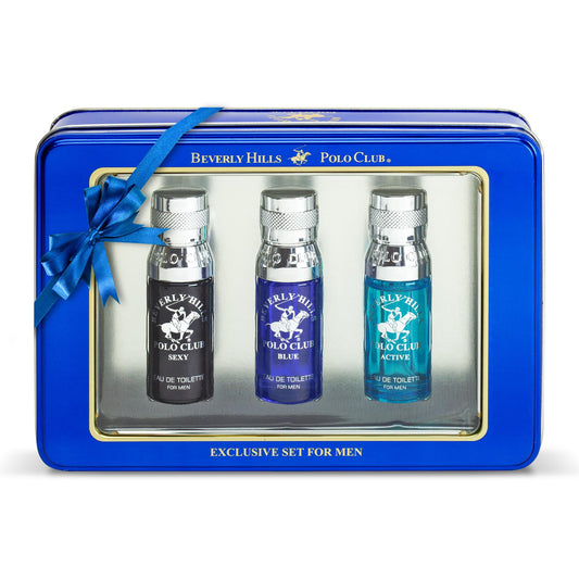 Beverly Hills Polo Club BHPC Men's 3-Piece Eau De Toilette Gift Set | Designer Cologne Collection for Him | Citrus Fragrance Sampler | Travel-Size
