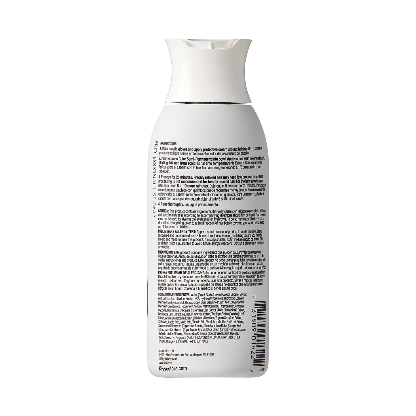 Kiss Express Semi-Permanent Hair Color - Vivid, Highly Pigmented Dye for Vibrant Hair, Gentle Formula, Gray Coverage, pH Balanced, 23 Intermixable