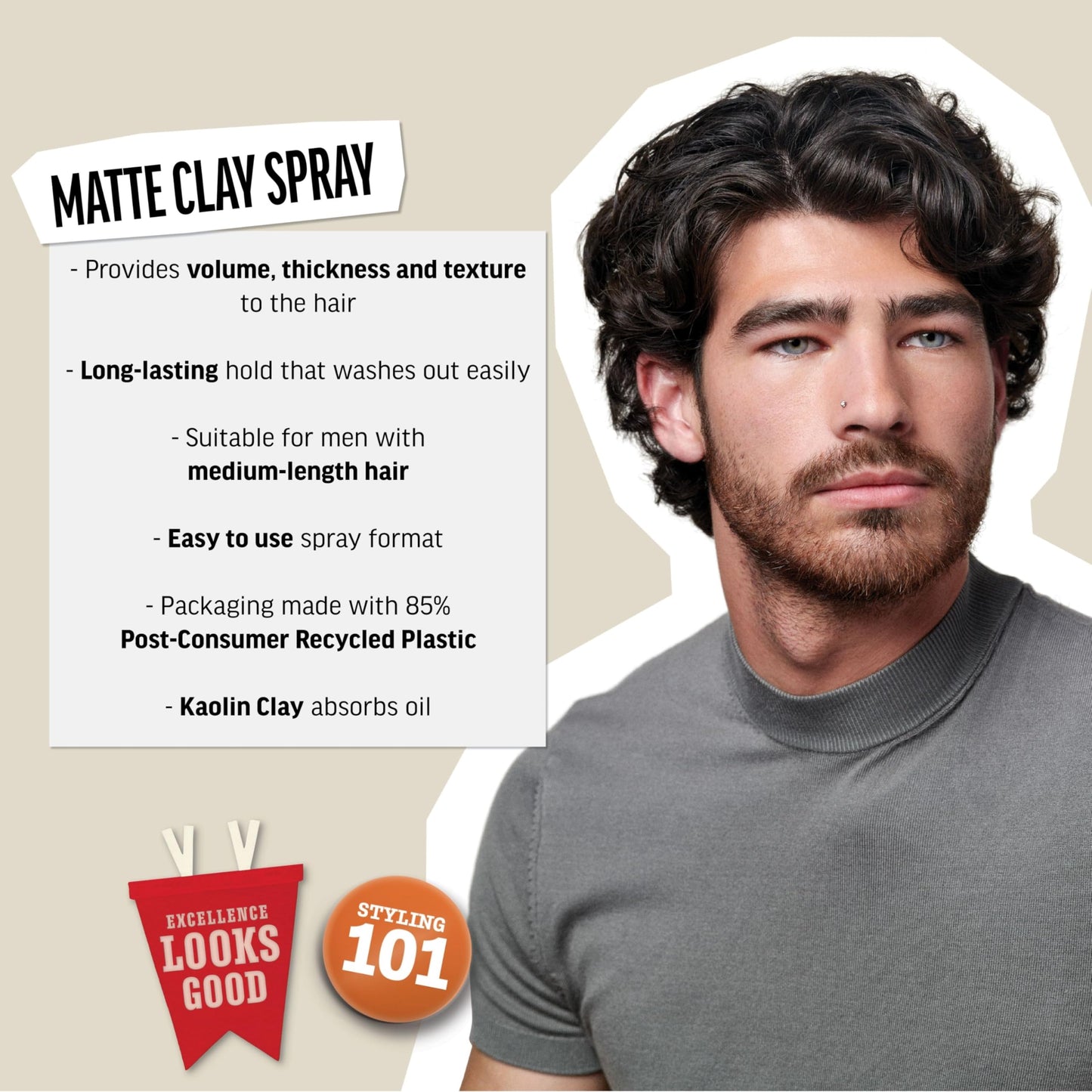 American Crew Matte Clay Spray, Oil-Absorbing, Medium Hold, Hair Care Gift for Him, 5.1 fl oz