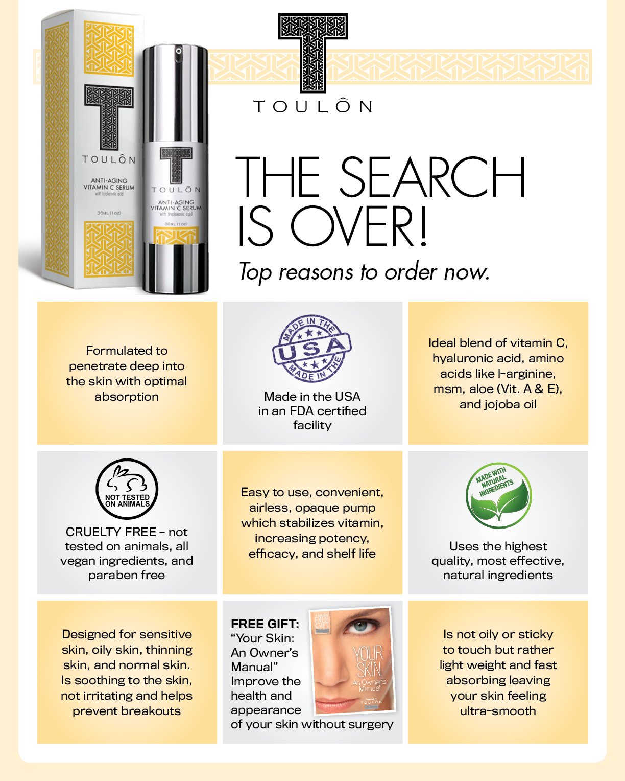 Vitamin C Serum with Hyaluronic Acid for Face; Potent Anti Aging, Anti Wrinkle Facial Serum to Reduce Wrinkles; Natural & Organic for Men and Women