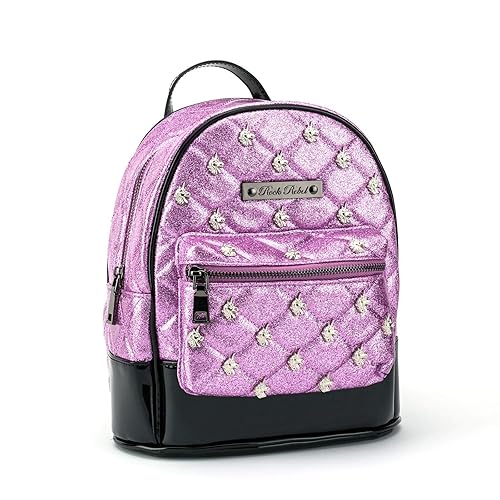 Rock Rebel Unicorn Studded Quilted Mini Backpack Pink Glitter