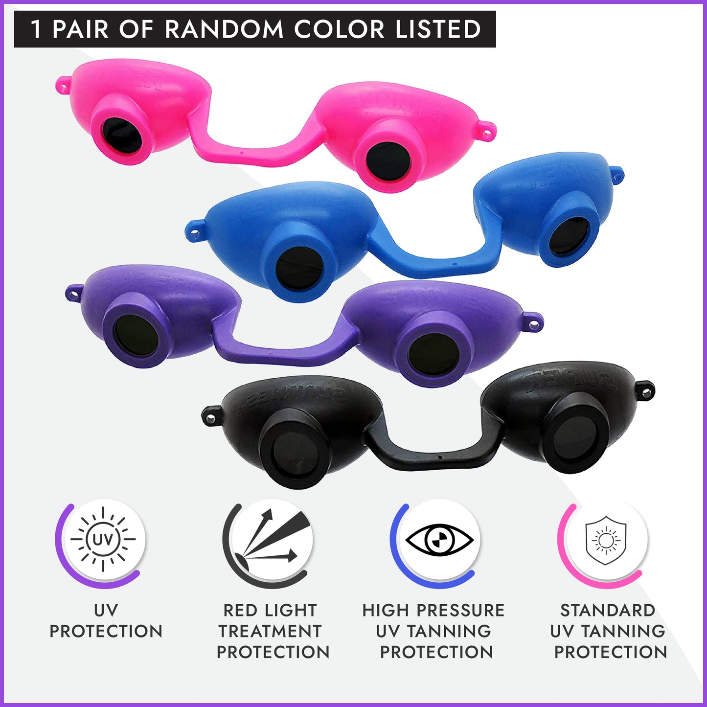 Super Sunnies Evo Flexible UV Eye Protection FDA Compliant Tanning Bed Goggles Red Light Therapy Glasses - Random