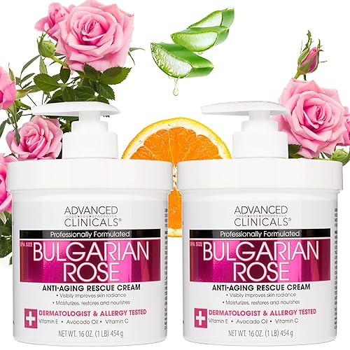 Advanced Clinicals Bulgarian Rose Lotion For Women | Rose Scented Vitamin C Body Lotion Cream | Anti Aging Vitamin E Moisturizer Body Butter Improves