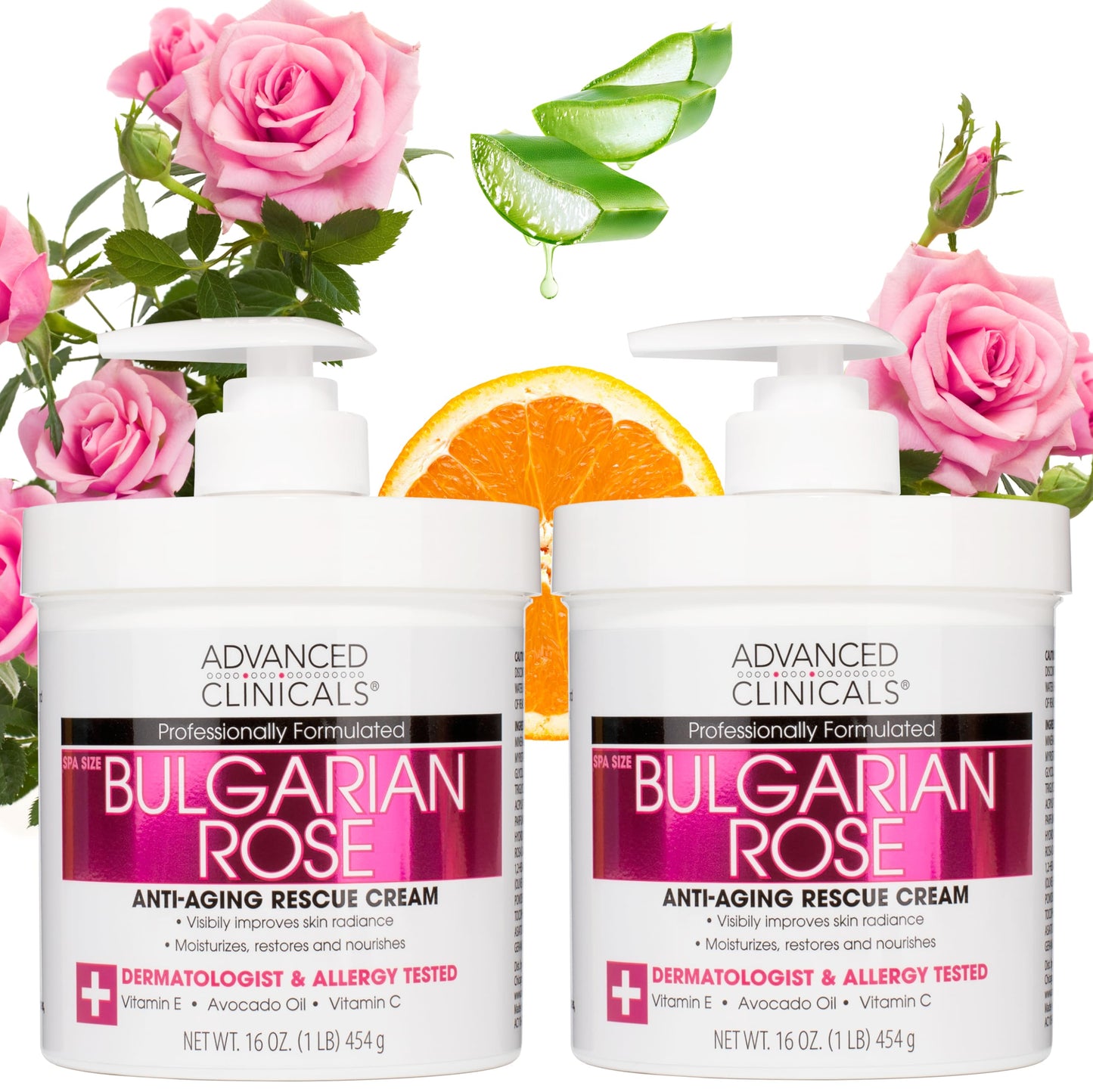 Advanced Clinicals Bulgarian Rose Lotion For Women | Rose Scented Vitamin C Body Lotion Cream | Anti Aging Vitamin E Moisturizer Body Butter Improves