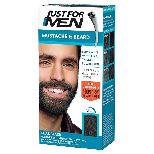 Just For Men Mustache & Beard multiple uses Beard Dye for Men with Brush Included, With Keratin Biotin Aloe and Coconut Oil for Healthy Facial Hair