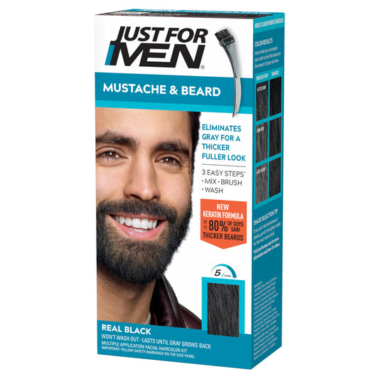 Just For Men Mustache & Beard multiple uses Beard Dye for Men with Brush Included, With Keratin Biotin Aloe and Coconut Oil for Healthy Facial Hair