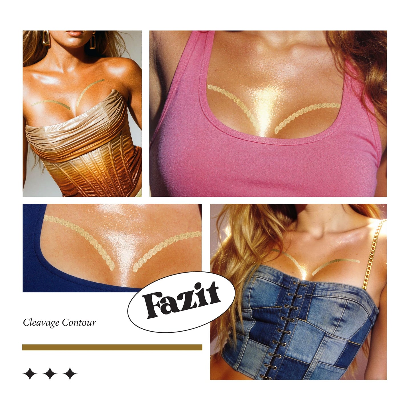 Fazit Makeup Patches - Cleavage Contour - Glow Up Make-Up Patches - Cute Glitter Makeup Accessories for Women - Cosmetic Body Glitter