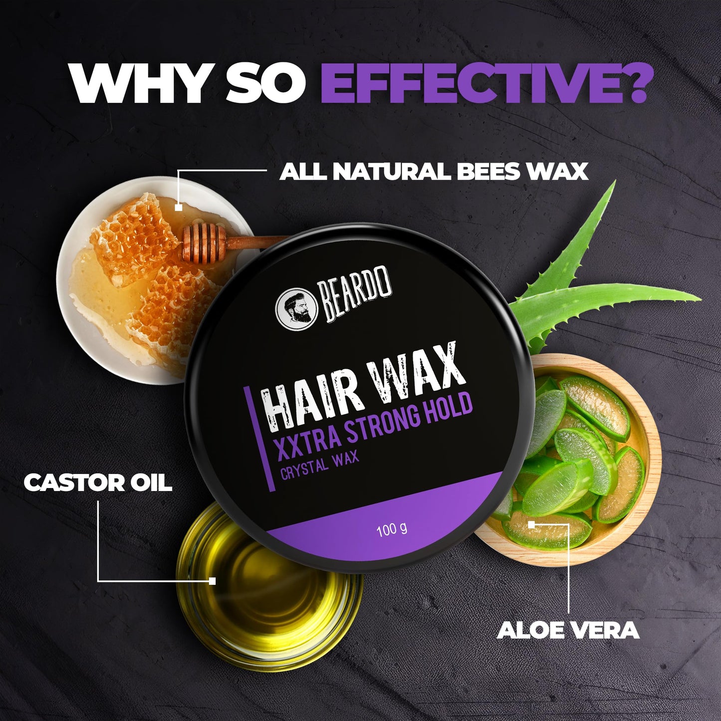Beardo XXtra Stronghold Hair Wax, 100 gm | Crystal Hair Wax for Men | Glossy Finish | Hair Style, Shine | Extra Strong Hold Styling Hair Wax - 3.4Fl