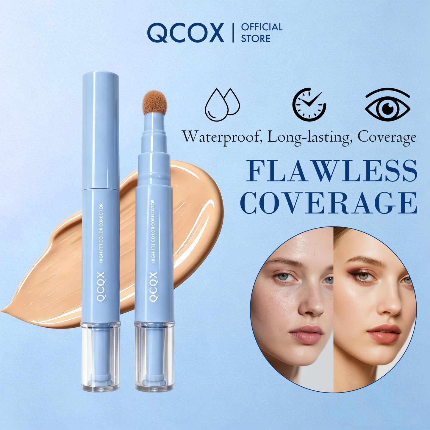 QCQX Dual-effect Concealer Pen & Foundation Eye Concealer - 24-Hour Long-LastingFull Coverage Matte Finish.Healthy Skin Glow Perfector Concealer Pen