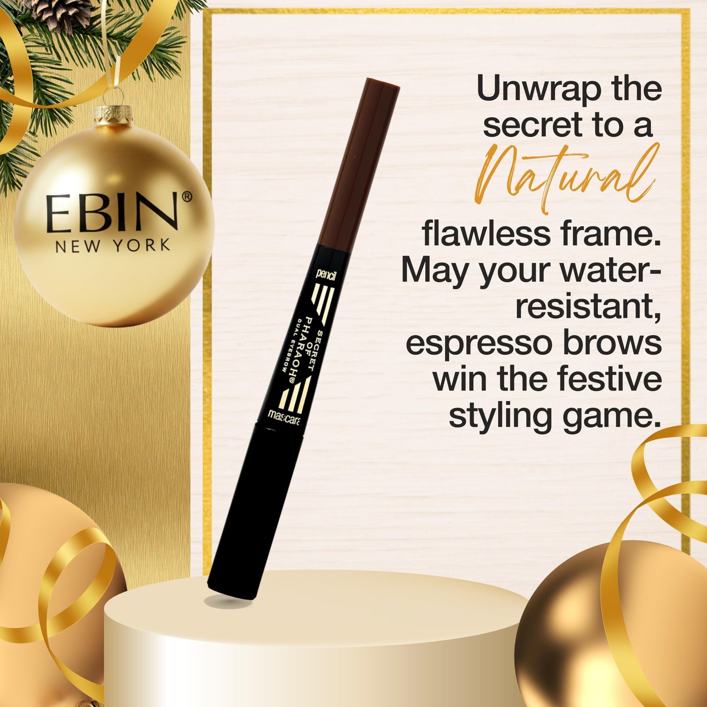 EBIN NEW YORK Secret of Pharaoh Dual Eyebrow Pencil & Mascara Natural Espresso | 2-in-1 Brow Pencil & Gel | Water-Resistant, Long-Lasting, Natural