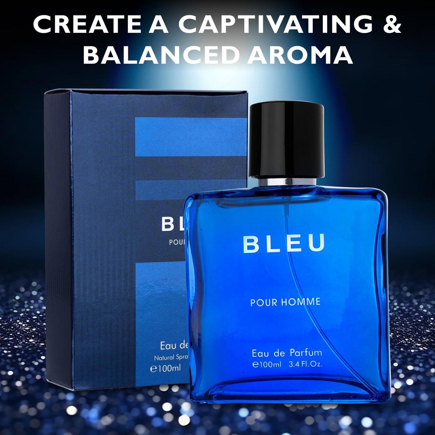 Bleu for Men Eau De Parfum - Blend of Citrusy Top Notes, Aromatic Spices & Warm Woody Undertones - Combination of Grapefruit, Lemon, Mint & Pink