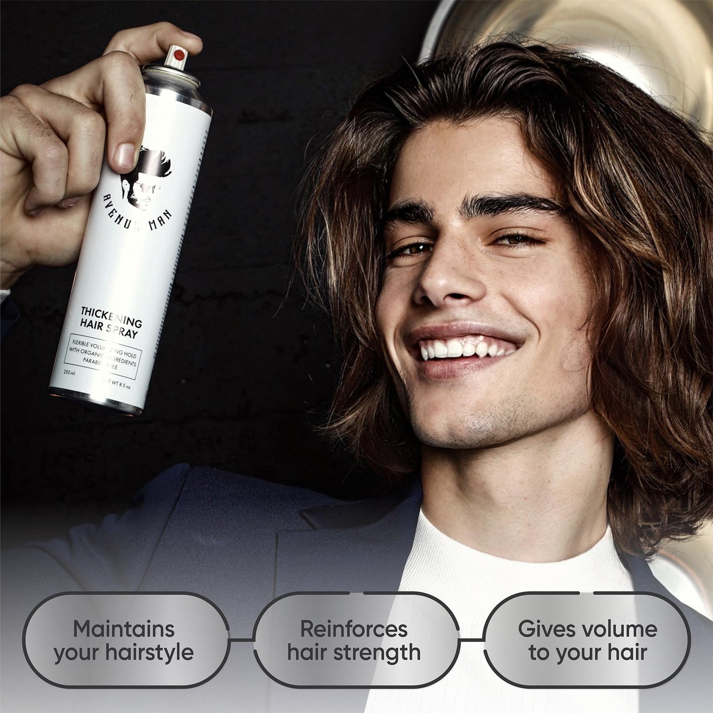 Avenue Man Hair Thickening Spray for Men - Professional Volumizing & Strong Hold Texturizing Spray for Men - Humidity Resistant & Easy Rinse Formula