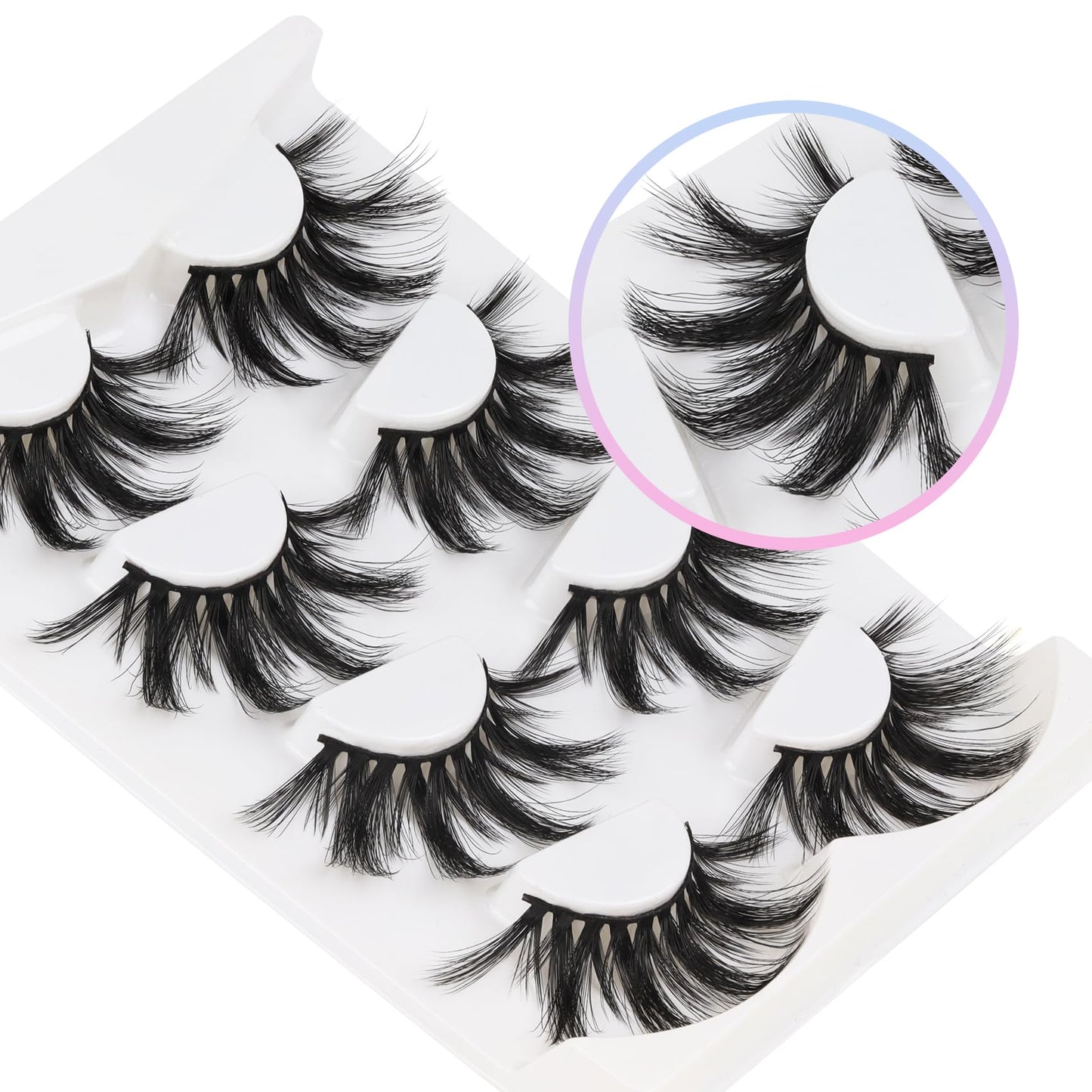 Losha 25mm Lashes 3D Faux Mink Lashes Fluffy Volume Eyelashes Thick Crossed Luxurious Soft Wispy Lashes Pack 4 Pairs Dramatic Eye Makeup (45A)