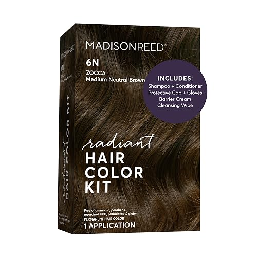 Madison Reed Radiant Hair Color Kit - 6N Medium Neutral Brown (Zocca Brown), Salon-Quality Permanent Hair Dye, Superior Gray Coverage & Dimensional