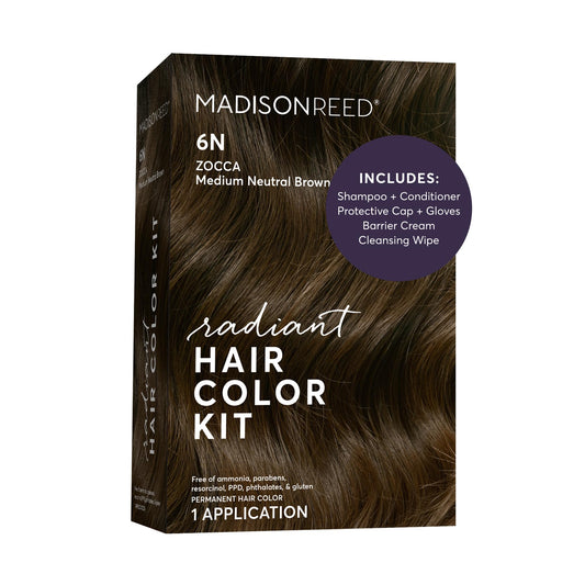 Madison Reed Radiant Hair Color Kit - 6N Medium Neutral Brown (Zocca Brown), Salon-Quality Permanent Hair Dye, Superior Gray Coverage & Dimensional