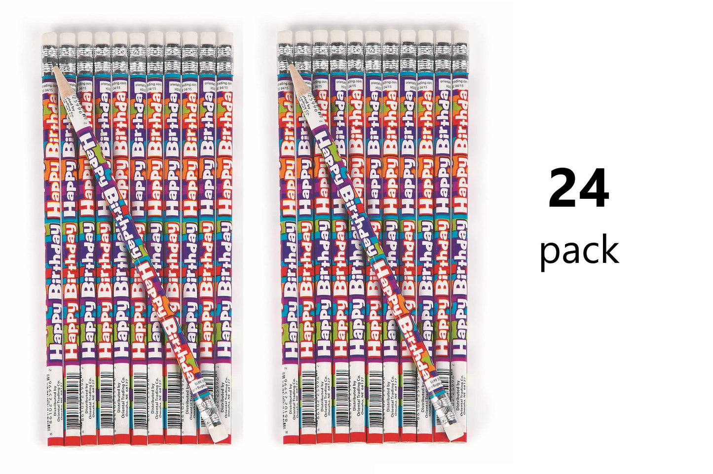 Fun Express Happy Birthday Pencils - Bulk set of 24 for Teachers and Students - Classroom Supplies, Rewards, Handouts and Party Favors