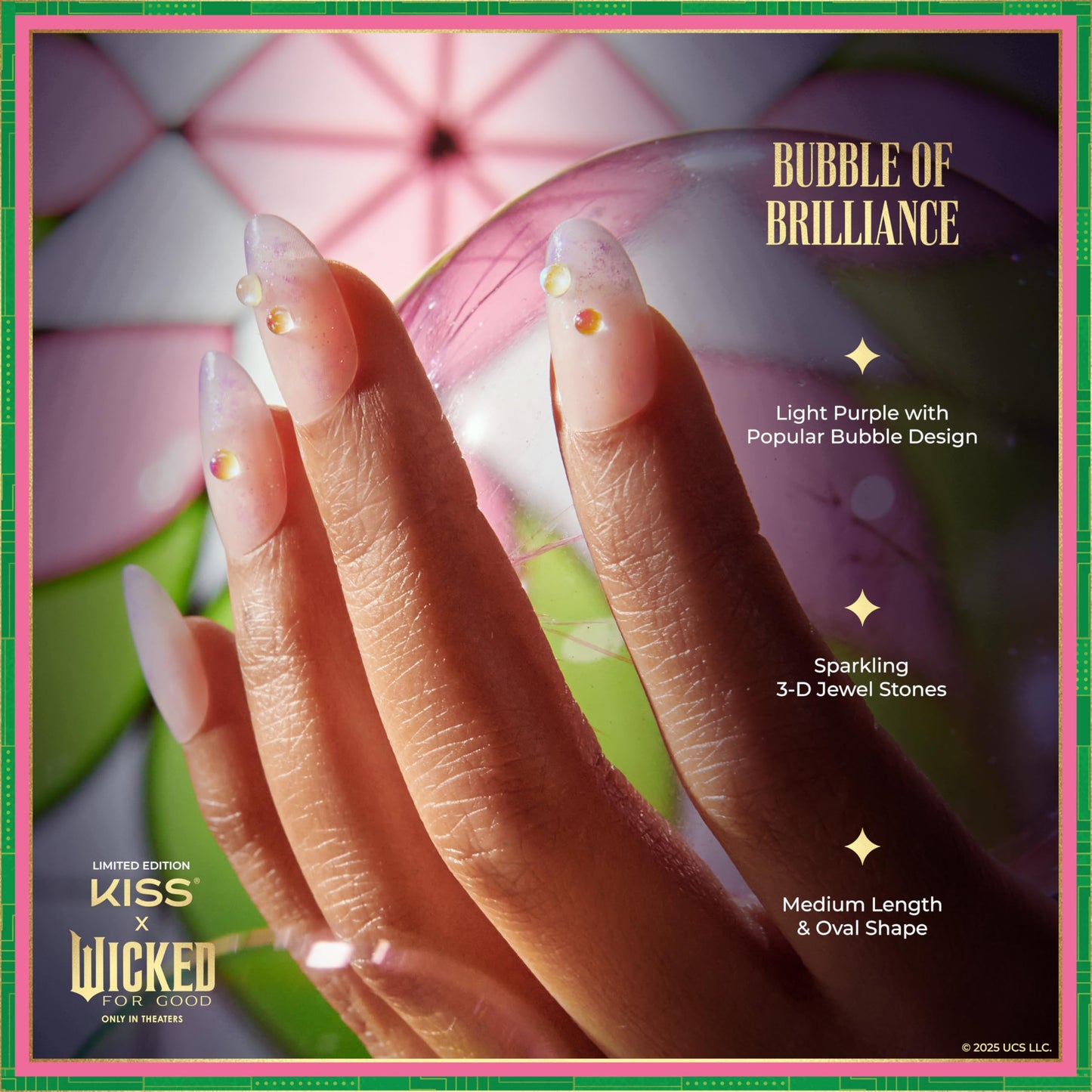 KISS X WICKED: FOR GOOD Press On Nails, ‘Bubble Of Brilliance’, Purple, Medium Oval, Waterproof, Chip Proof, Smudge Proof, 28 Fake Nails, Pink Gel Beauty & Personal Care KISS