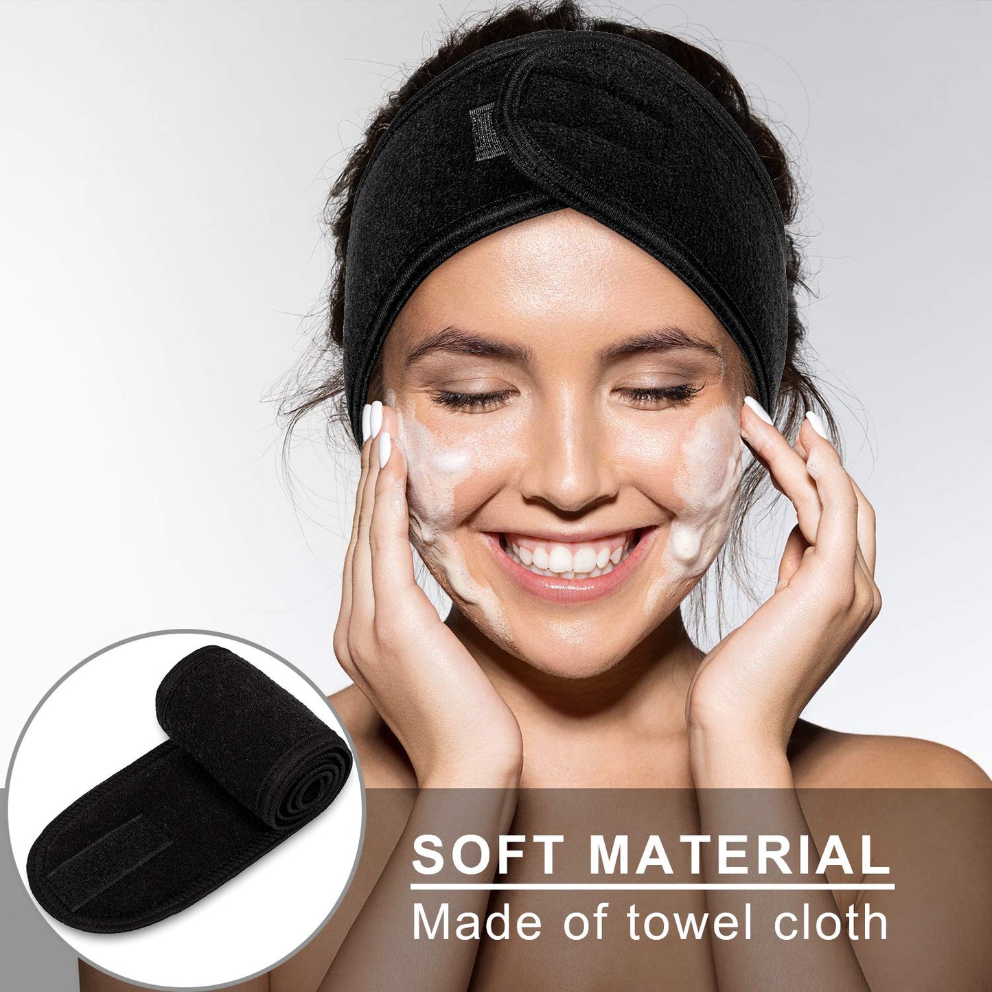 Whaline 3Pcs Spa Facial Headband Make Up Wrap Head Terry Cloth Headband Adjustable Washable Towel for Shower Makeup Face Washing Skincare Facial