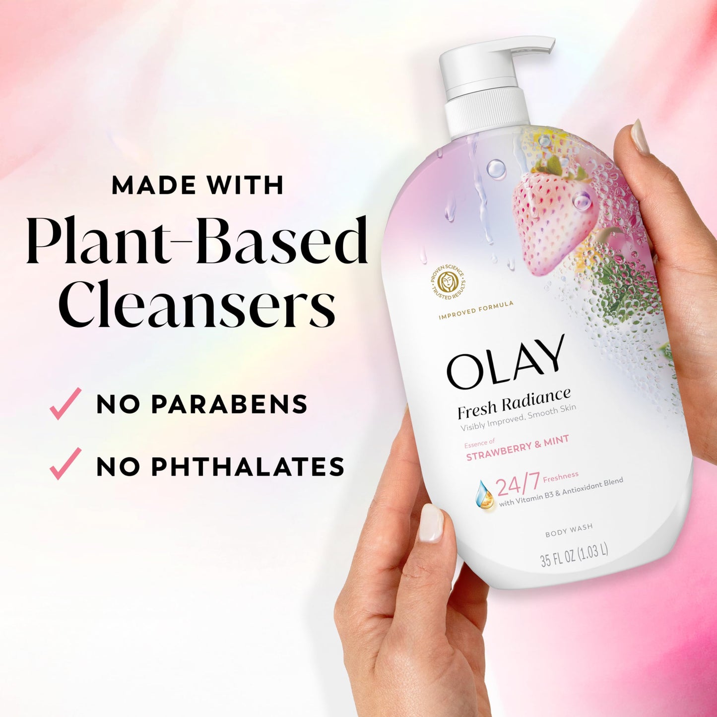 Olay Body Wash for Women, Fresh Radiance, 24/7 Skin-Loving Freshness, Visibly Radiant, Plant Based Cleansers, Vitamin B3 & Antioxidant Blend, For All