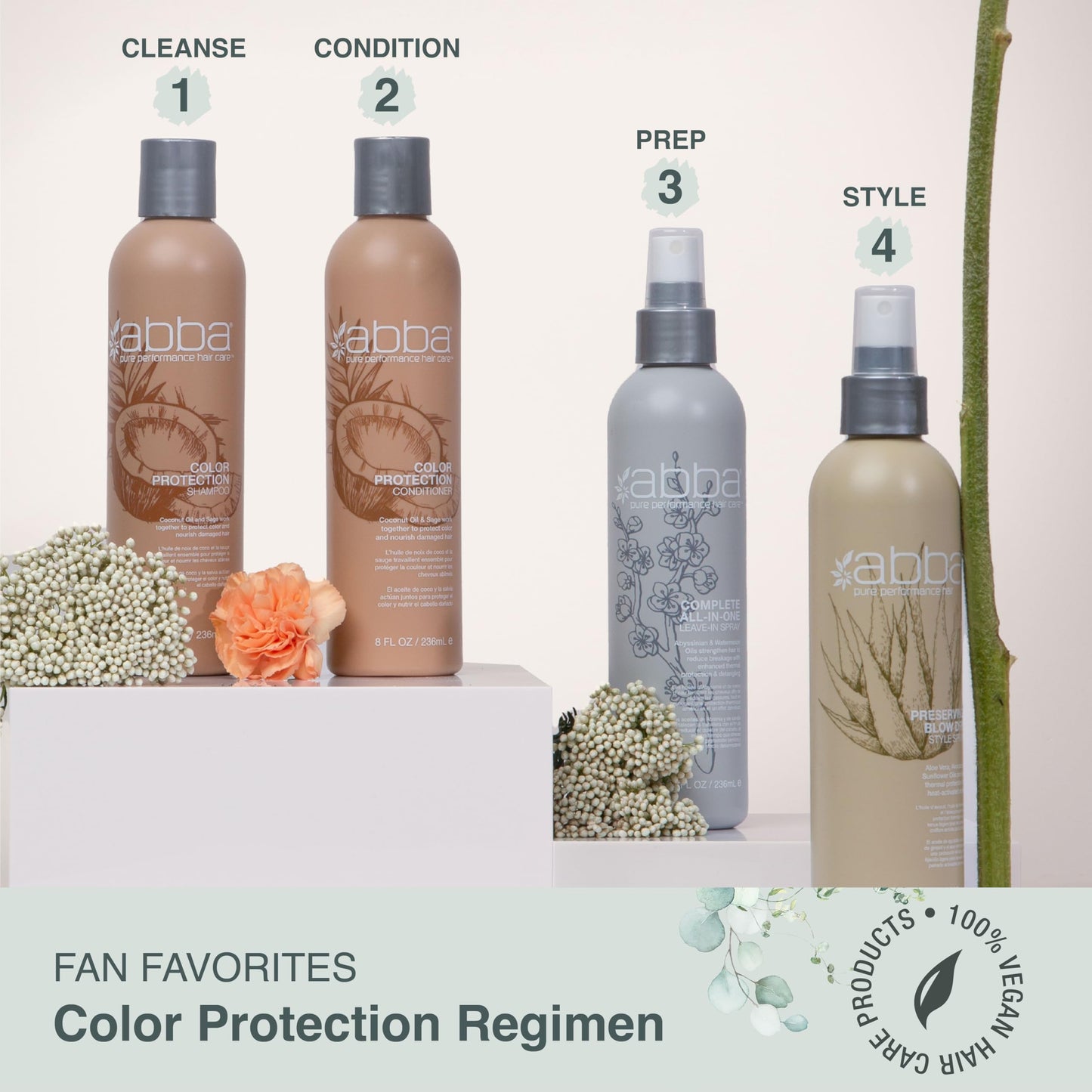 ABBA - Pure Color Protection Shampoo & Conditioner Shine Enhancing & Nourishing Value Duo Set - Coconut Oil & Sage, 32 fl oz Each