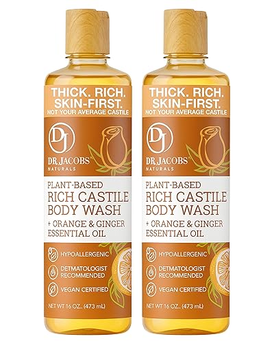 Dr. Jacobs Naturals Pure Castile Soap Liquid Body Wash, Orange & Ginger - Plant Based Soap Infused with Vitamin E & Aloe Vera to Moisturize Dry
