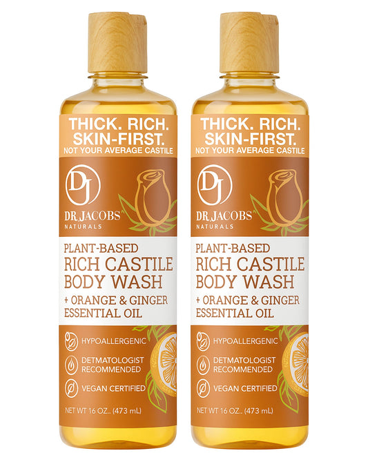 Dr. Jacobs Naturals Pure Castile Soap Liquid Body Wash, Orange & Ginger - Plant Based Soap Infused with Vitamin E & Aloe Vera to Moisturize Dry