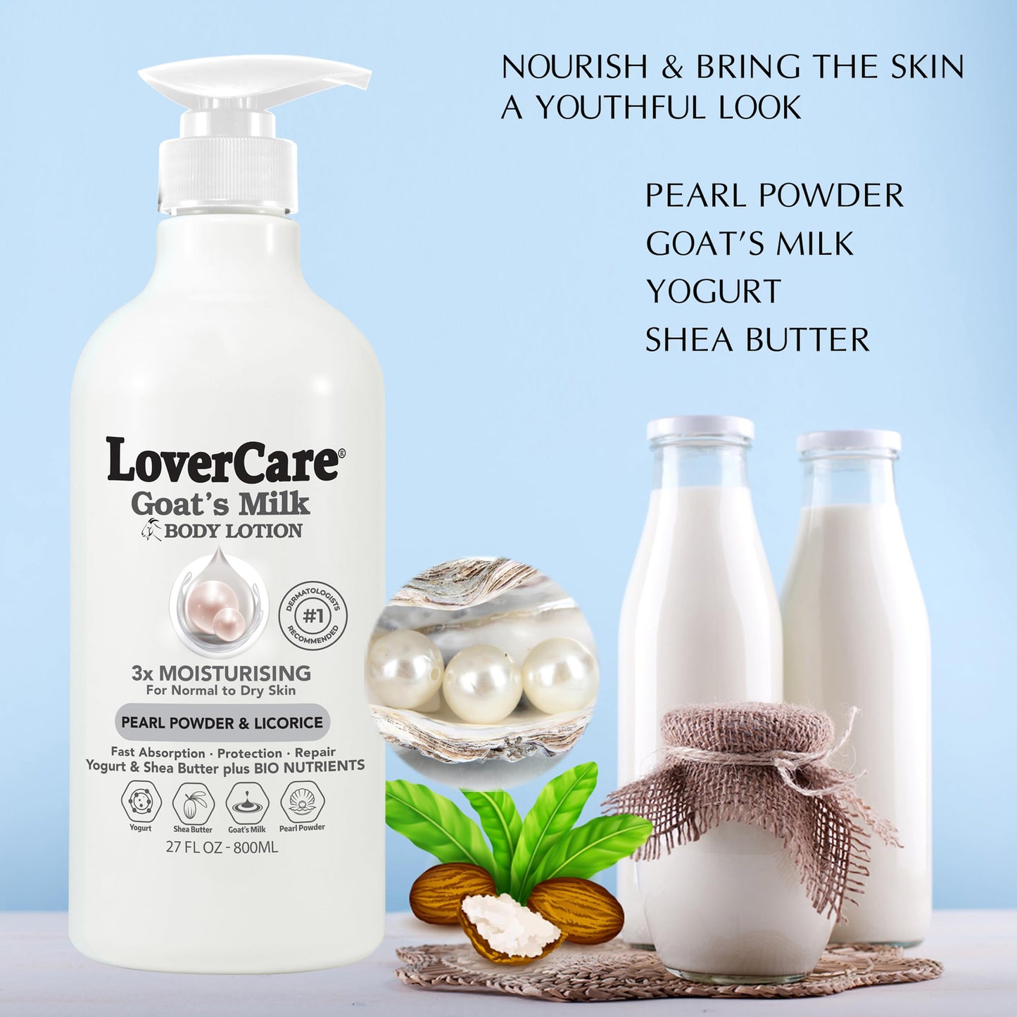Lovercare Goat Milk Body Lotion for Dry Skin Pearl 27 fl oz (800ml) - Single…
