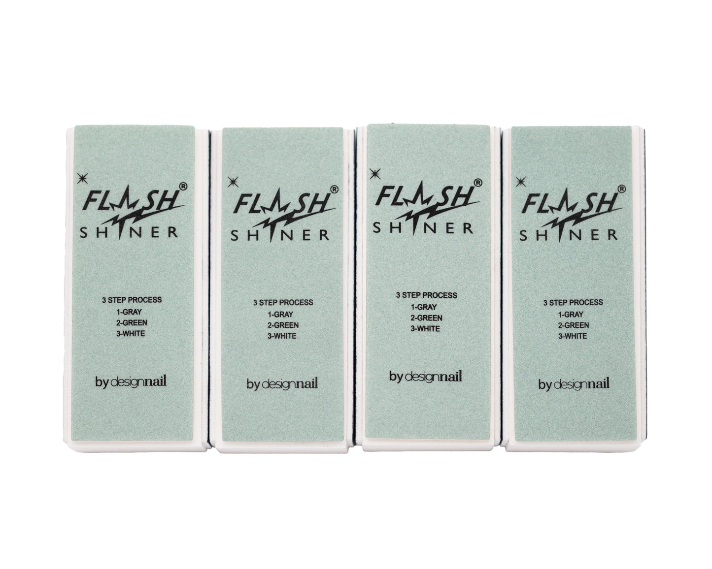 Flash Shiner® Block - 3-Way Nail Buffer (Gray/Black, Green & White) - Pack of 4 - Professional Nail Buffer for Natural Shine - Smooths, Conditions