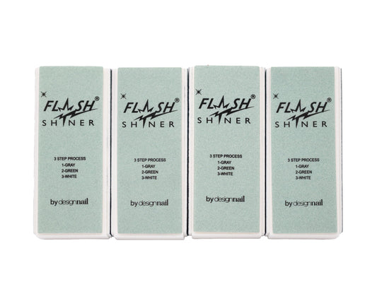 Flash Shiner® Block - 3-Way Nail Buffer (Gray/Black, Green & White) - Pack of 4 - Professional Nail Buffer for Natural Shine - Smooths, Conditions Beauty & Personal Care Design Nail