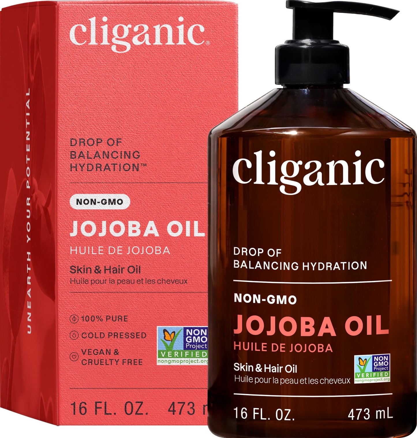 Cliganic Jojoba Oil Non-GMO, Bulk 16oz | 100% Pure for Skin, Hair & Face, Cold Pressed Natural Hexane Free - Hair Relaxer Beauty and Personal Care Cliganic Default Title