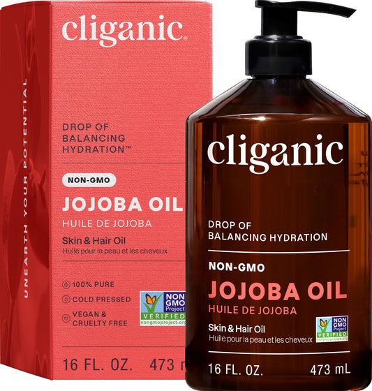 Cliganic Jojoba Oil Non-GMO, Bulk 16oz | 100% Pure for Skin, Hair & Face, Cold Pressed Natural Hexane Free - Hair Relaxer Beauty and Personal Care Cliganic Default Title