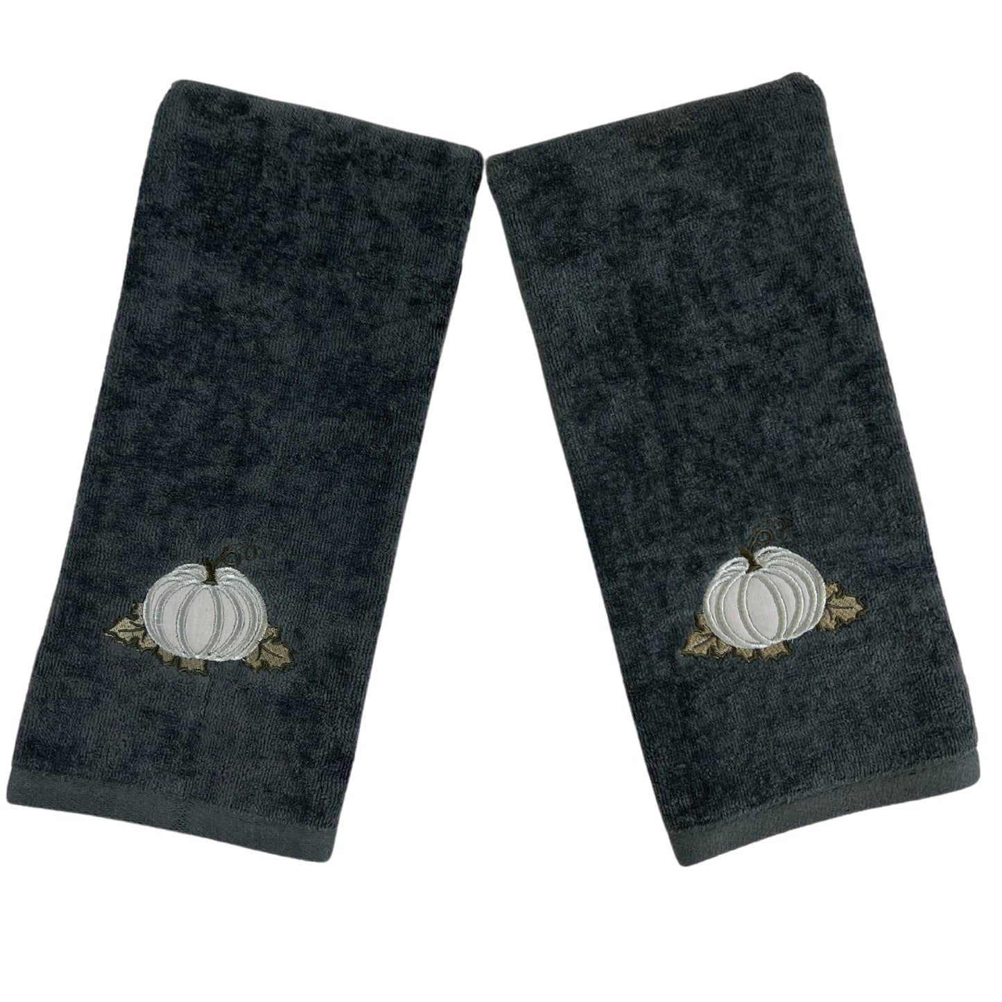 Serafina Home Autumn Fall Bath Hand Towels Bathroom Decor Farmhouse Harvest: Plush Soft Gray Grey 100% Cotton Terry Velour Appliqué and Embroidered…